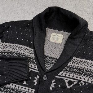 Marc Ecko Cut & Sew Mens Shawl Collar Cardigan Black Grey Fair Isle Sweater Med